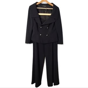 Escada Black Wool Blend Cropped Double Breasted Blazer Wide Leg Pants Suit